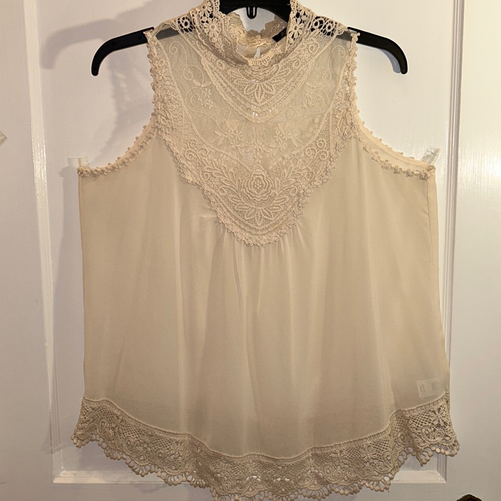 Honey Punch Sheer Beige/Cream Lace Top